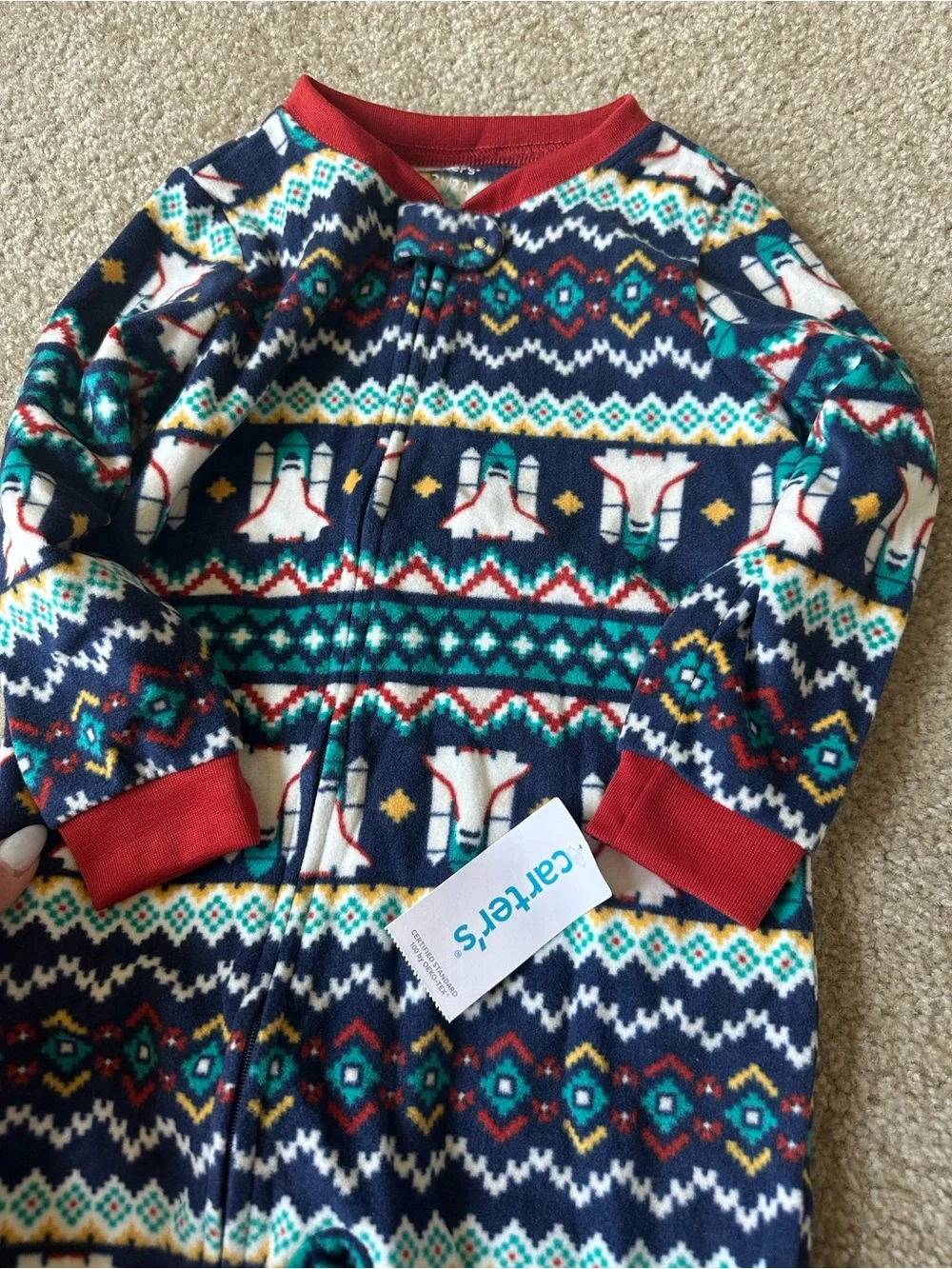 Carter’s 2T Fleece Footed Pajamas | Holiday Space Shuttle Fair Isle Print | NWT